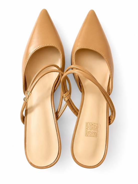 Shoes - Pointed Toe Strappy Slingback Flats in Tan
